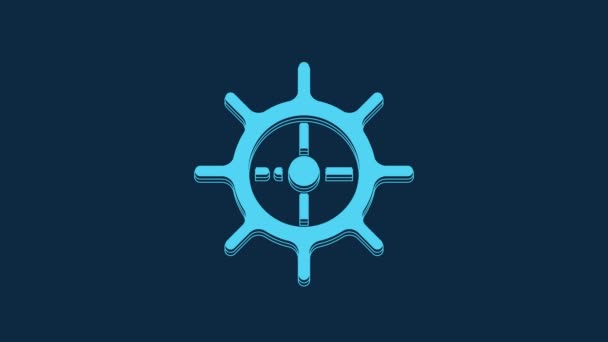 Blue Ship Steering Wheel Icon Isolated Blue Background Video Motion — Stock Video