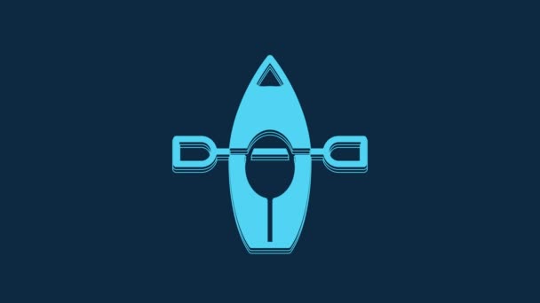 Blue Kayak Paddle Icon Isolated Blue Background Kayak Canoe Fishing — Vídeo de Stock