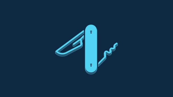Blue Swiss Army Knife Icon Isolated Blue Background Multi Tool — Vídeo de Stock