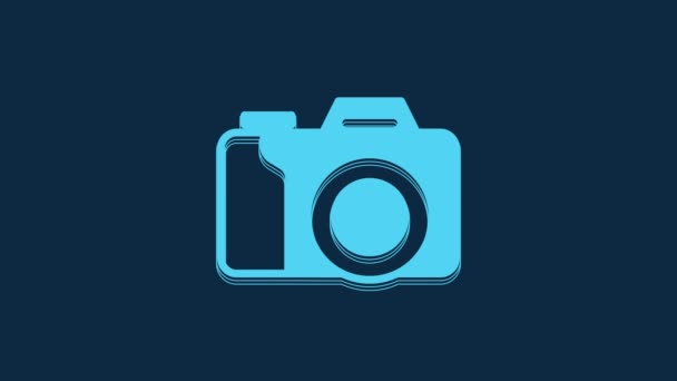 Blue Photo Camera Icon Isolated Blue Background Foto Camera Digital — Stockvideo