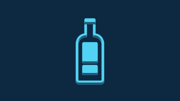Блакитна Скляна Пляшка Горілки Ізольована Синьому Фоні Відео Рух Графічна — стокове відео
