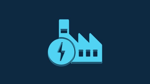 青の背景に隔離された青の原子力発電所のアイコン エネルギー産業の概念 4Kビデオモーショングラフィックアニメーション — ストック動画