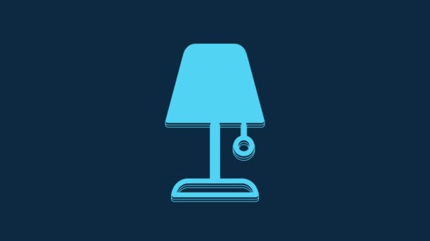 青の背景に隔離された青のテーブルランプアイコン 夜の光 4Kビデオモーショングラフィックアニメーション — ストック動画