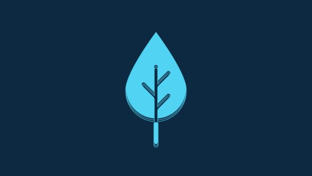 Blue Leaf Eco Symbol Icon Isolated Blue Background Banner Label — Stock videók