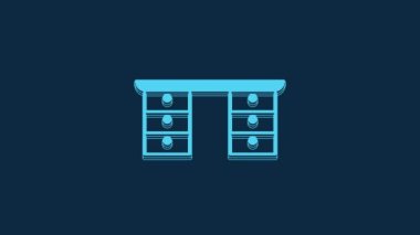 Blue Office desk icon isolated on blue background. 4K Video motion graphic animation.