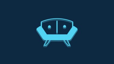 Blue Sofa icon isolated on blue background. 4K Video motion graphic animation.