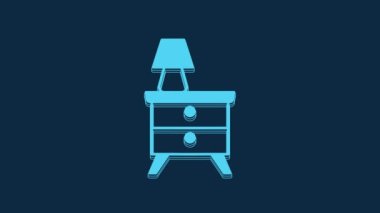 Blue Furniture nightstand with lamp icon isolated on blue background. 4K Video motion graphic animation.