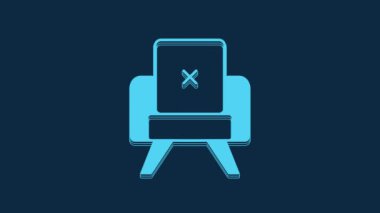 Blue Armchair icon isolated on blue background. 4K Video motion graphic animation.