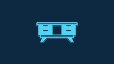 Blue TV table stand icon isolated on blue background. 4K Video motion graphic animation.