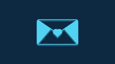 Blue Envelope with Valentine heart icon isolated on blue background. Message love. Letter love and romance. 4K Video motion graphic animation.