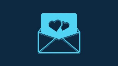 Blue Envelope with Valentine heart icon isolated on blue background. Message love. Letter love and romance. 4K Video motion graphic animation.