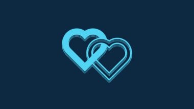 Blue Two Linked Hearts icon isolated on blue background. Romantic symbol linked, join, passion and wedding. Valentine day. 4K Video motion graphic animation.