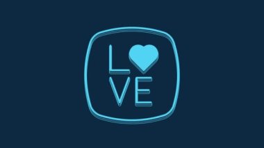 Blue Love text icon isolated on blue background. Valentines day greeting card template. 4K Video motion graphic animation.