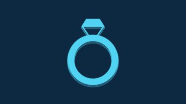 Blue Wedding rings icon isolated on blue background. Bride and groom jewelry sign. Marriage symbol. Diamond ring. 4K Video motion graphic animation.