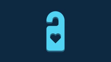 Blue Please do not disturb with heart icon isolated on blue background. Hotel Door Hanger Tags. 4K Video motion graphic animation.
