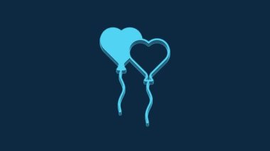 Blue Balloons in form of heart with ribbon icon isolated on blue background. Valentines day. 4K Video motion graphic animation.