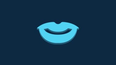 Blue Smiling lips icon isolated on blue background. Smile symbol. 4K Video motion graphic animation.