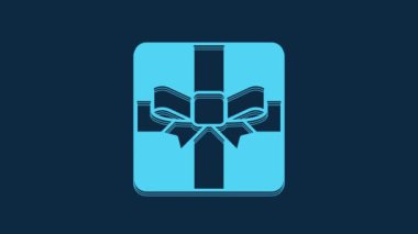 Blue Gift box icon isolated on blue background. Valentines day. 4K Video motion graphic animation.