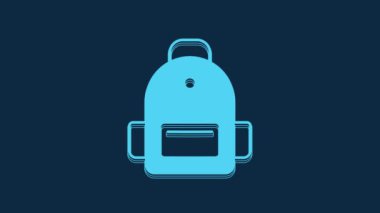 Blue School backpack icon isolated on blue background. 4K Video motion graphic animation.