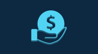 Blue Money with shield icon isolated on blue background. Insurance concept. Security, safety, protection, protect concept. 4K Video motion graphic animation.