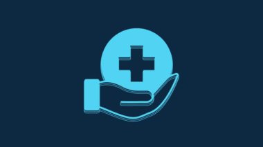 Blue Life insurance icon isolated on blue background. Security, safety, protection, protect concept. 4K Video motion graphic animation.