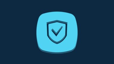 Mavi Kalkan simgesi mavi arkaplanda izole edildi. Sigorta konsepti. Gardiyan. Güvenlik, güvenlik, koruma, gizlilik kavramı. 4K Video hareketli grafik canlandırması.