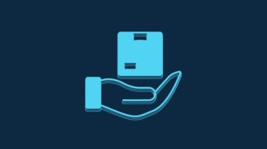Blue Delivery insurance icon isolated on blue background. Insured cardboard boxes beyond the shield. 4K Video motion graphic animation.