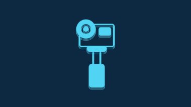 Blue Action extreme camera icon isolated on blue background. Video camera equipment for filming extreme sports. 4K Video motion graphic animation.