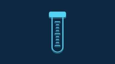 Blue Test tube and flask chemical laboratory test icon isolated on blue background. Laboratory glassware sign. 4K Video motion graphic animation.