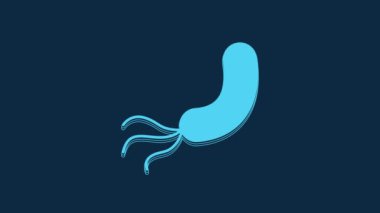 Blue Bacteria icon isolated on blue background. Bacteria and germs, microorganism disease causing, cell cancer, microbe, virus, fungi. 4K Video motion graphic animation.