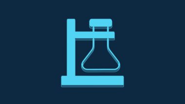 Blue Glass test tube flask on stand icon isolated on blue background. Laboratory equipment. 4K Video motion graphic animation.