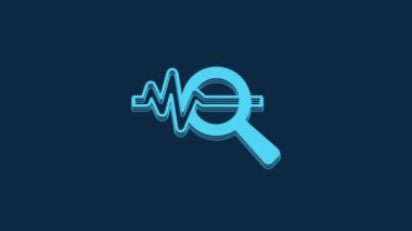 Blue Magnifying glass and data analysis icon isolated on blue background. Search sign. 4K Video motion graphic animation.