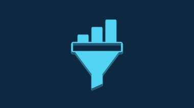 Blue Sales funnel with chart for marketing and startup business icon isolated on blue background. Infographic template. 4K Video motion graphic animation.