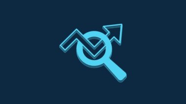 Blue Magnifying glass and data analysis icon isolated on blue background. Search sign. 4K Video motion graphic animation.
