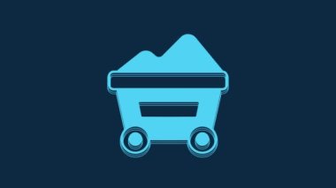 Blue Coal mine trolley icon isolated on blue background. Factory coal mine trolley. 4K Video motion graphic animation.