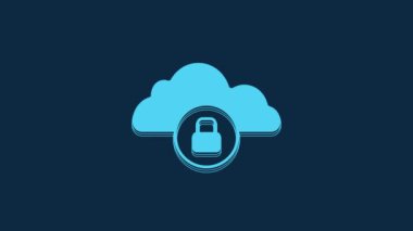 Blue Cloud computing lock icon isolated on blue background. Security, safety, protection concept. Protection of personal data. 4K Video motion graphic animation.