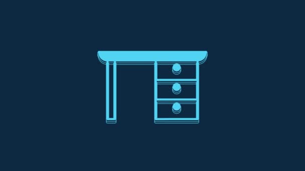 Blue Office Desk Icon Isolated Blue Background Video Motion Graphic — Video Stock