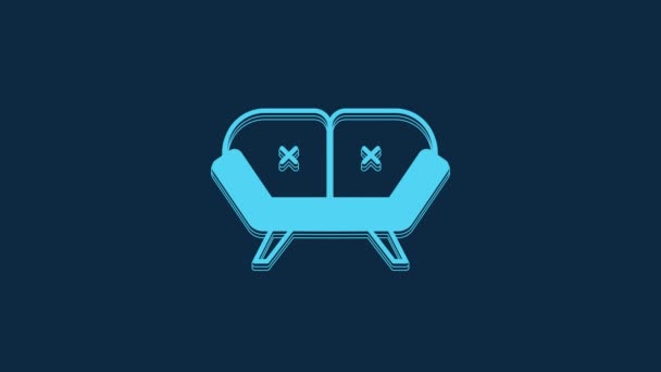 Blue Sofa Icon Isolated Blue Background Video Motion Graphic Animation — Stock Video