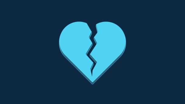 青の背景に隔離された壊れたハートまたは離婚アイコン 愛のシンボル ハッピーバレンタインデー 4Kビデオモーショングラフィックアニメーション — ストック動画
