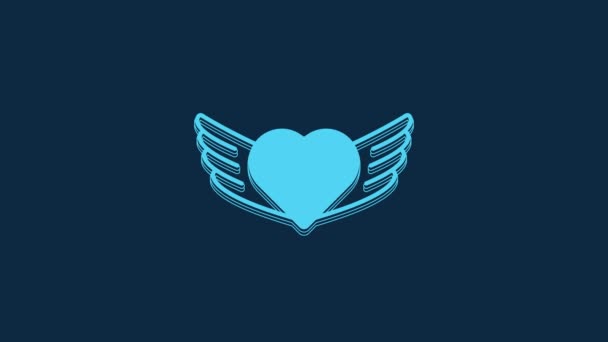Blauw Hart Met Vleugels Pictogram Geïsoleerd Blauwe Achtergrond Liefdessymbool Fijne — Stockvideo