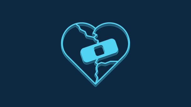 蓝色治愈破碎的心脏或离婚图标孤立的蓝色背景 破碎和修补的心脏 爱情的象征情人节 4K视频运动图形动画 — 图库视频影像