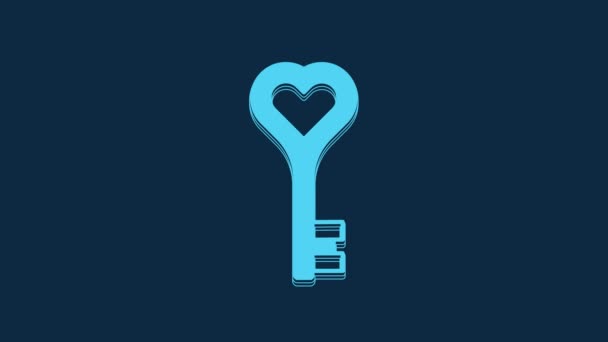 Blauwe Sleutel Hartvorm Pictogram Geïsoleerd Blauwe Achtergrond Fijne Valentijnsdag Video — Stockvideo