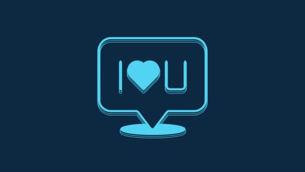 Blue Speech Bubble Text Love You Icon Isolated Blue Background — Wideo stockowe