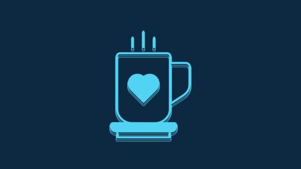 Blue Coffee Cup Heart Icon Isolated Blue Background Couple Coffee — Wideo stockowe