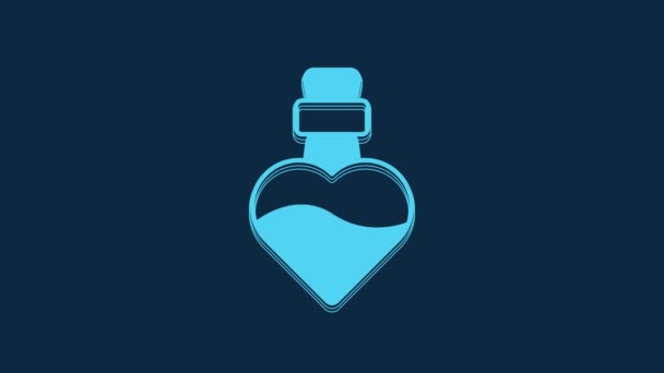 Botella Azul Con Icono Poción Amor Aislado Sobre Fondo Azul — Vídeo de stock