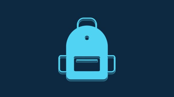 Blue School Backpack Icon Isolated Blue Background Video Motion Graphic — Stock video
