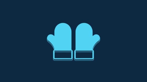 Blue Pair Knitted Christmas Mittens Icon Isolated Blue Background Mitten — Vídeo de stock