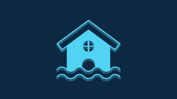 Иконка Наводнения Blue House Выделена Синем Фоне Дом Затопляется Водой — стоковое видео