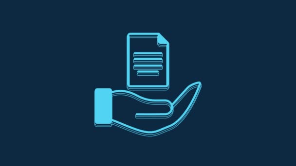 Blue Contract Hand Icon Isolated Blue Background Insurance Concept Security — Stock Video