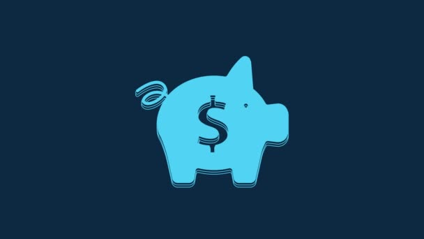 Blue Piggy Bank Icon Isolated Blue Background Icon Saving Accumulation — Stock videók